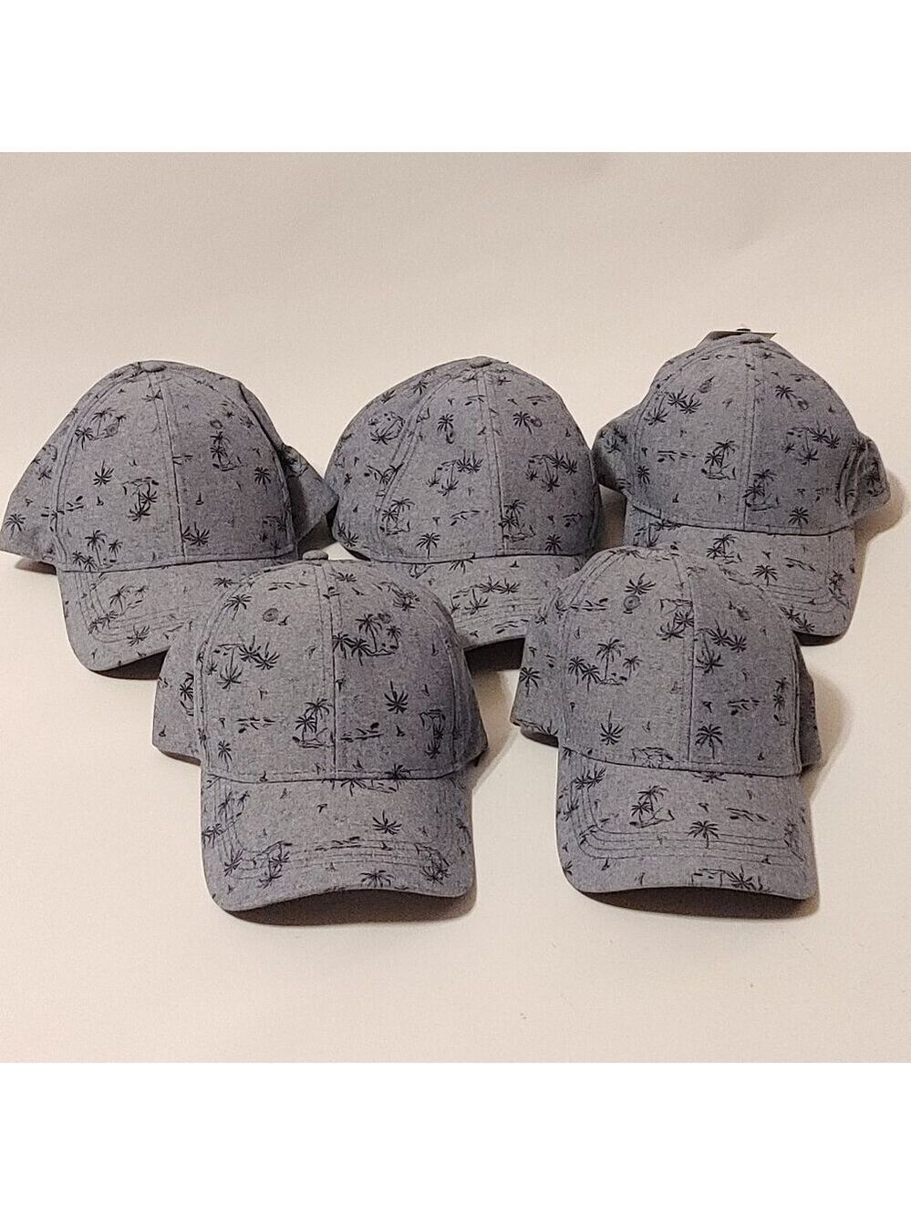 TROPICAL Baseball Cap Men's One Size Palm Trees Denim Look Groomsmen LOT of 5